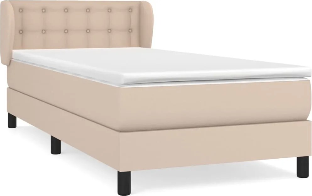 vidaXL Pat box spring cu saltea, cappuccino, 90x200 cm piele ecologică