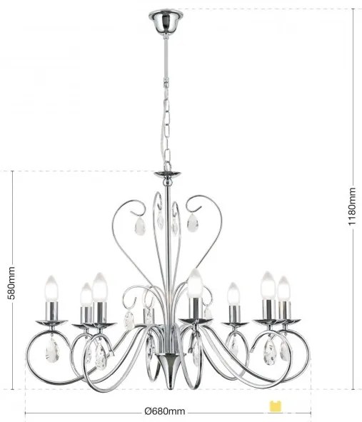 Candelabru 8 brate stil clasic cu cristale K9 Alessia crom