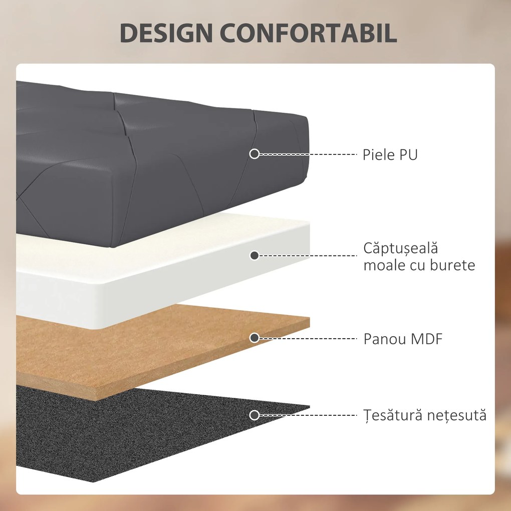 HOMCOM Bancă Cutie de Depozitare Pliabilă, Bancă Taburet cu Capac și Înveliș din Piele Ecologică, 76x38x38 cm, Gri | Aosom Romania