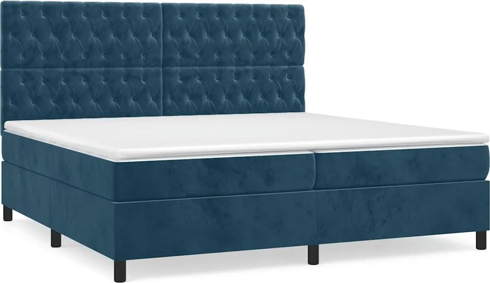 vidaXL Pat box spring cu saltea, albastru închis, 200x200 cm, catifea