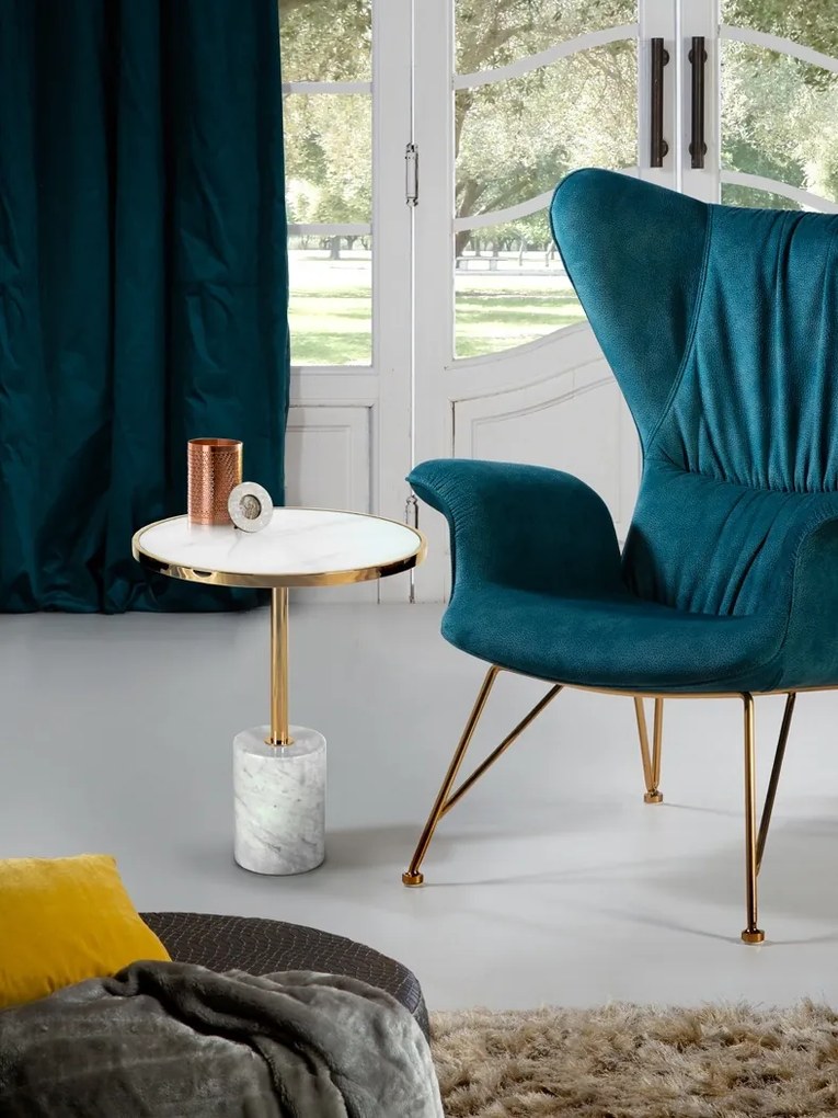 Masuta laterala design modern Dekala alb/auriu SV-258210