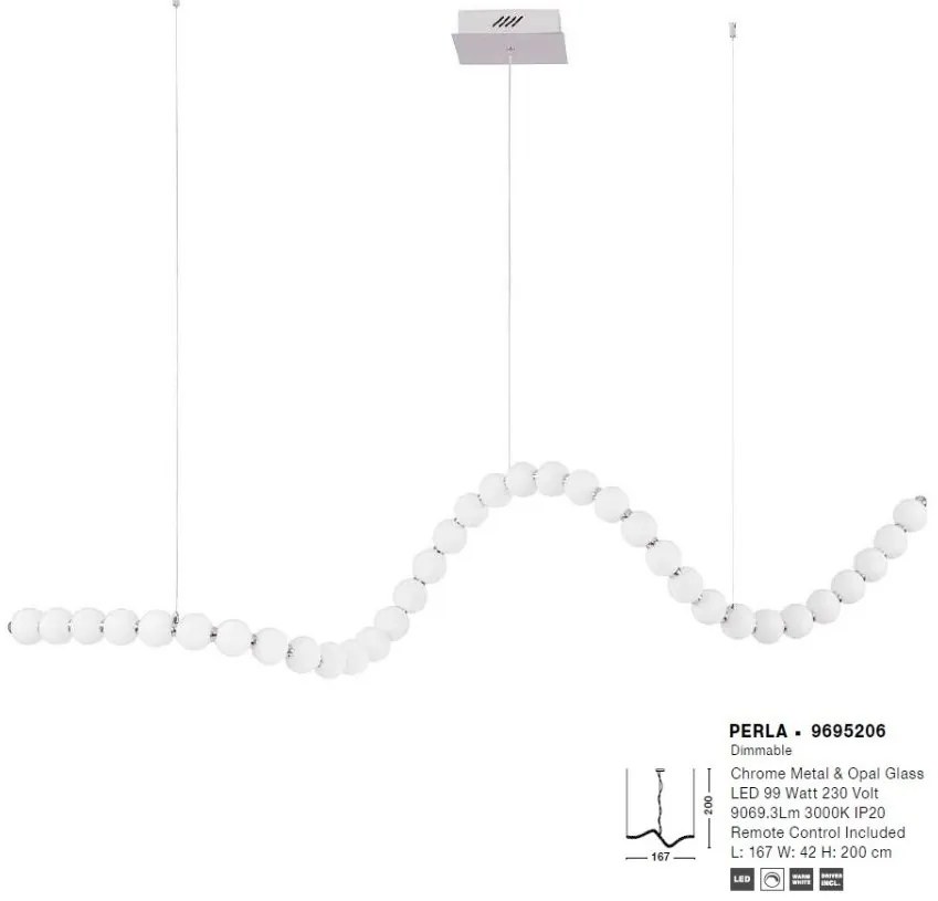 Lustra LED suspendata, dimabila, deosebita design lux PERLA opal, auriu