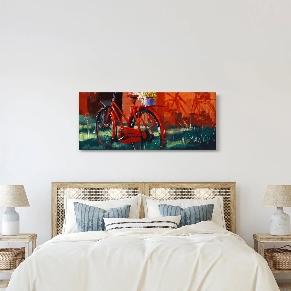 Tablou - Bicicleta roșie, pictură acrilică (120x50 cm)