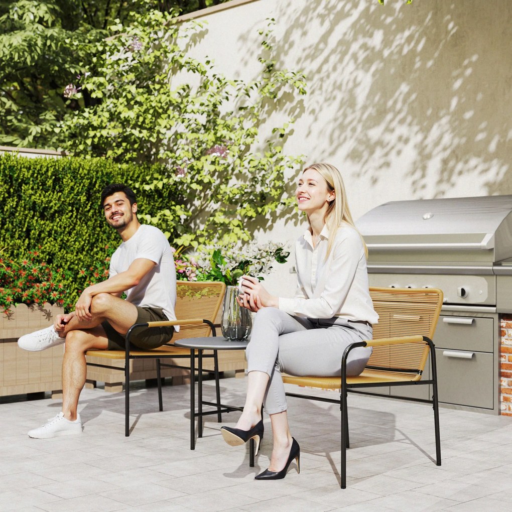 Outsunny Set bistro ratan 3 piese, set de ședere, mobilier de grădină cu 2 fotolii, masă de cafea 54 x 66 x 76 cm Galben | Aosom Romania