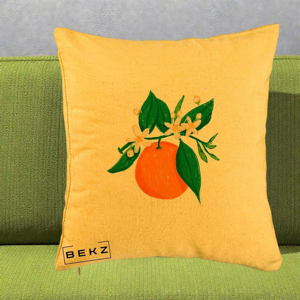 Perna Decorativa Portocala in Floare, 40x40 cm, Galben, Husa Detasabila, Perna Inclusa, BEKZ®