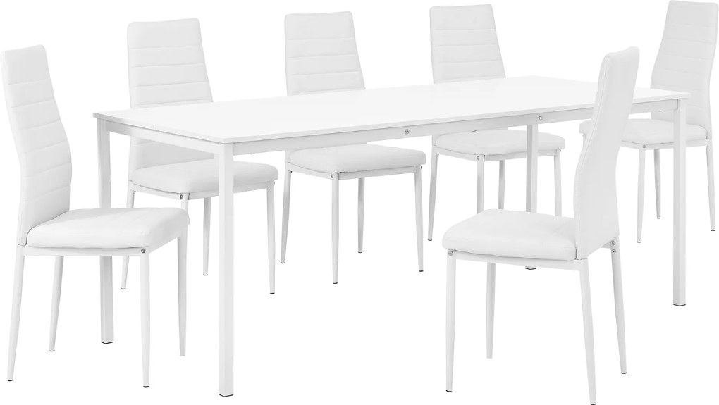 [en.casa]® Masa bucatarie/salon design elegant (180x80cm) - cu 6 scaune elegante imitatie de piele (alb)