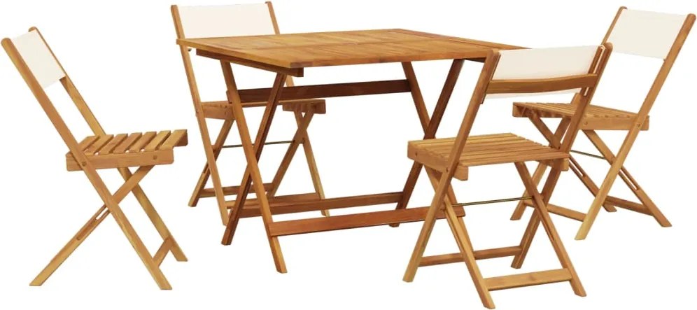 vidaXL Set mobilier de grădină 5 piese textil alb crem/lemn masiv