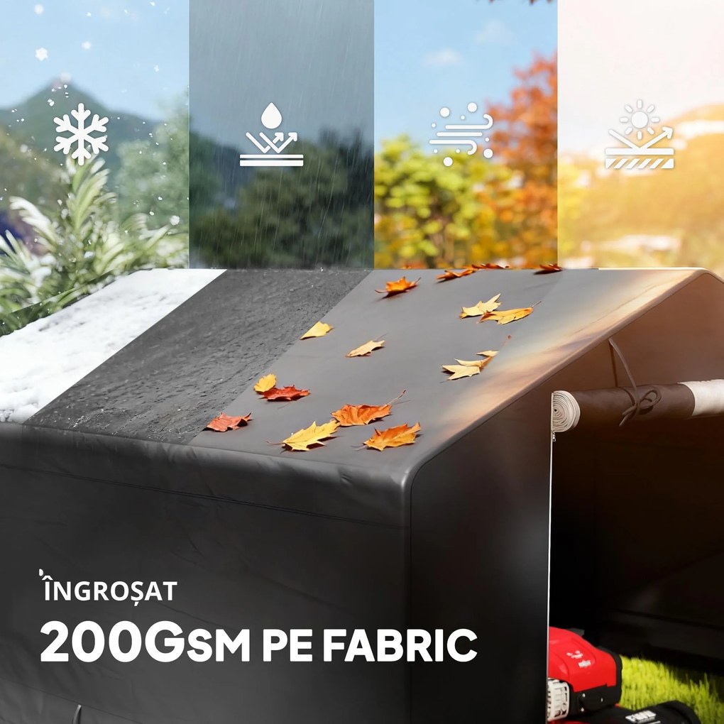 Outsunny Magazie de grădină portabilă, cort pentru biciclete, ușă rulabilă cu fermoar, cadru metalic, depozitare versatilă, gri închis | Aosom Romania