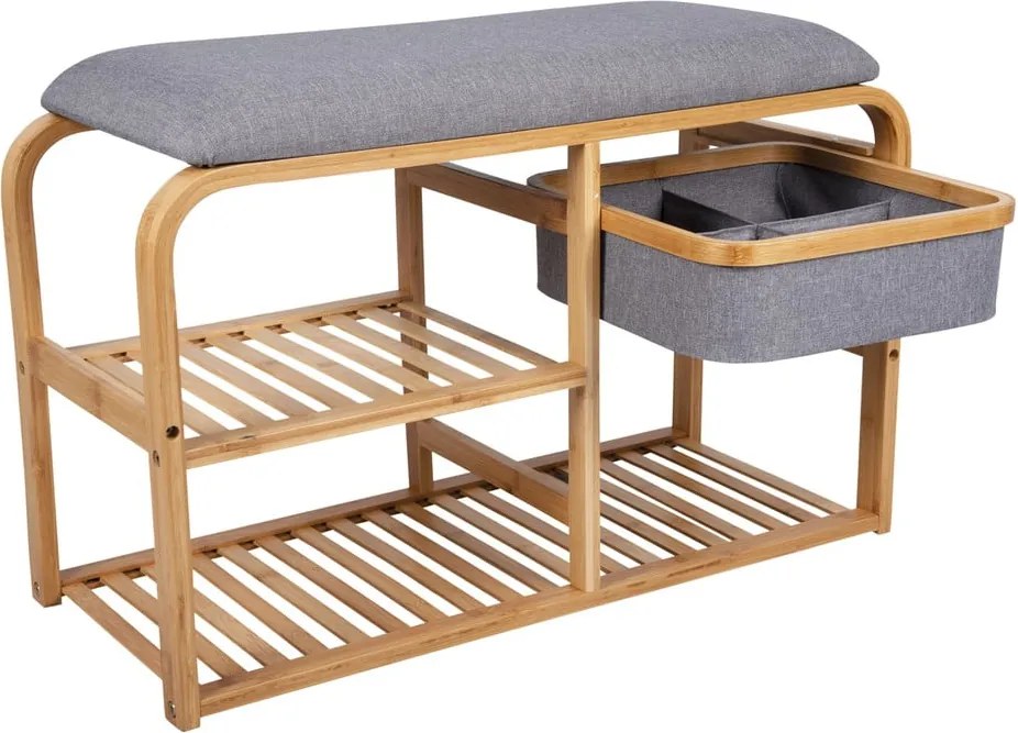 Pantofar cu loc de șezut din bambus Leitmotiv Bench, lățime 70 cm, gri deschis