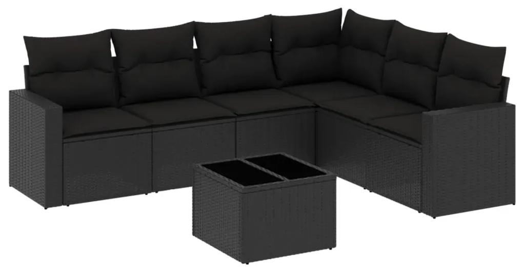 3251352 vidaXL Set canapele de grădină cu perne, 7 piese, negru, poliratan