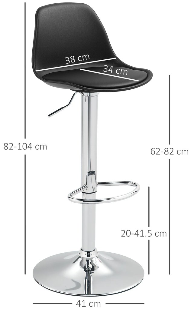 Homcom Set 2 Scaune Bar – Reglabile, Cu Spatar si Pivotante | Aosom Romania