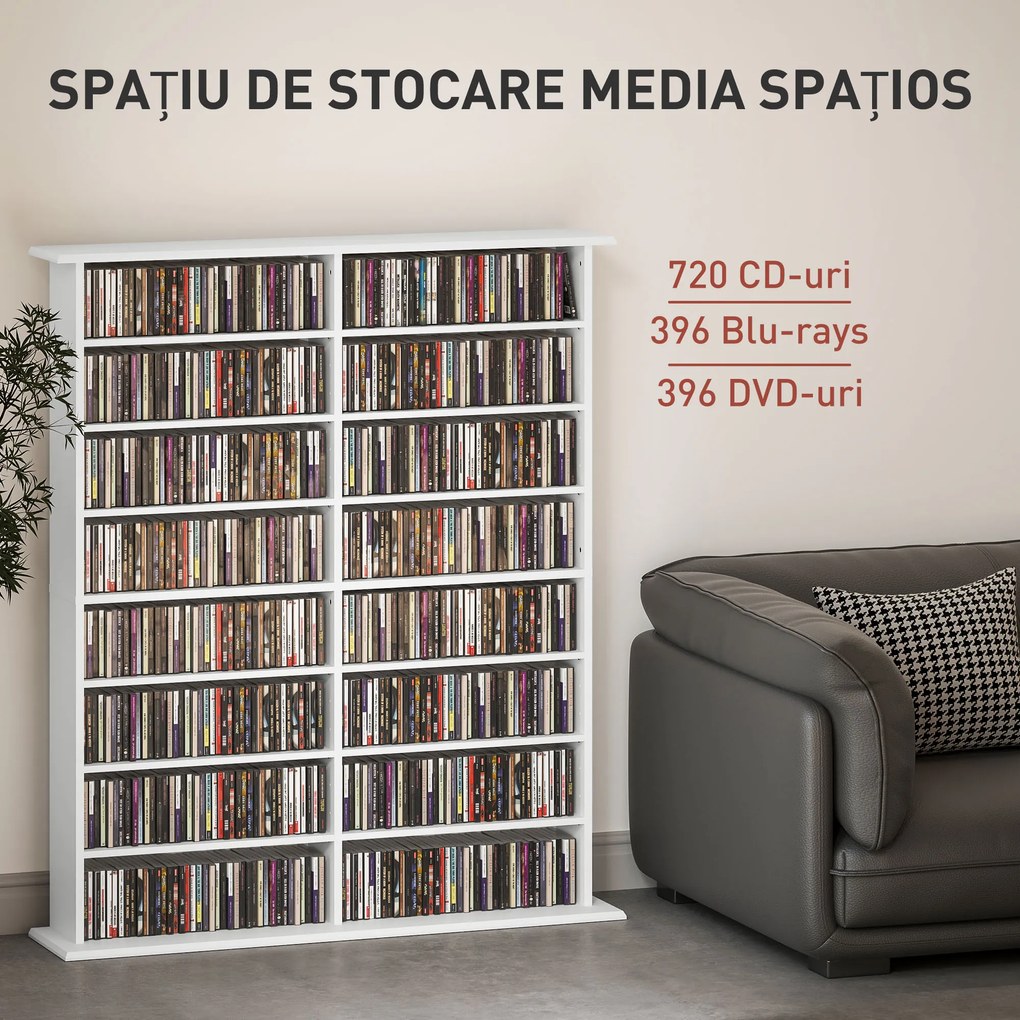 HOMCOM Mobilier Bibliotecă cu 16 Rafturi pentru 720 CD-uri din Lemn 106.5x24x126.3 cm Negru | Aosom Romania