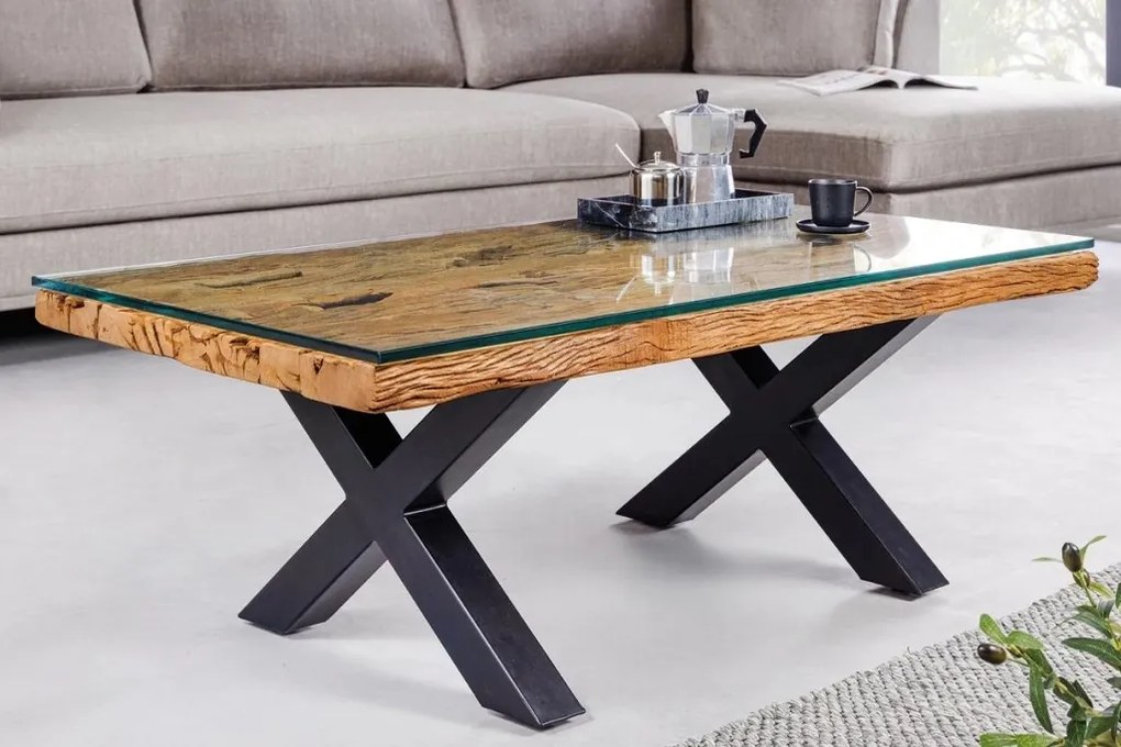 Masuta design high-tech din metal si lemn masiv, Barracuda 110cm