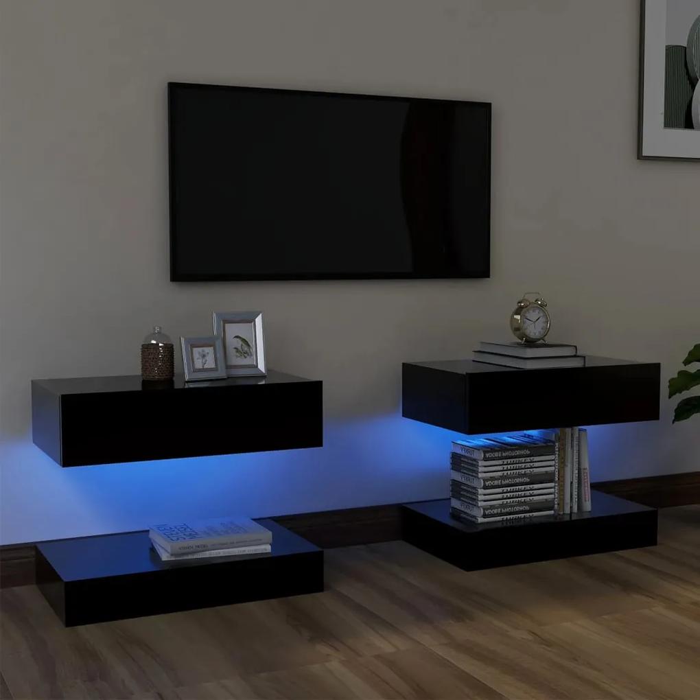 Comode TV cu lumini LED, 2 buc., negru, 60x35 cm 2, Negru, 60 x 35 cm