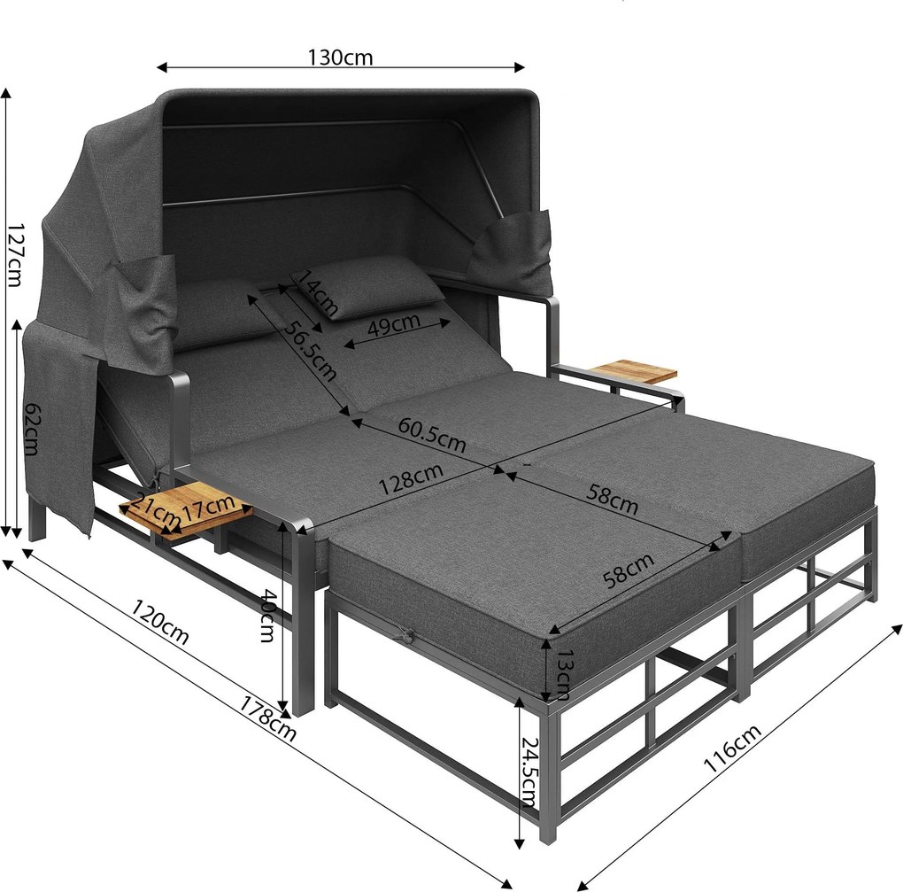 Set de lounge pentru grădină pentru 2-4 persoane, Gri închis | Aosom Romania