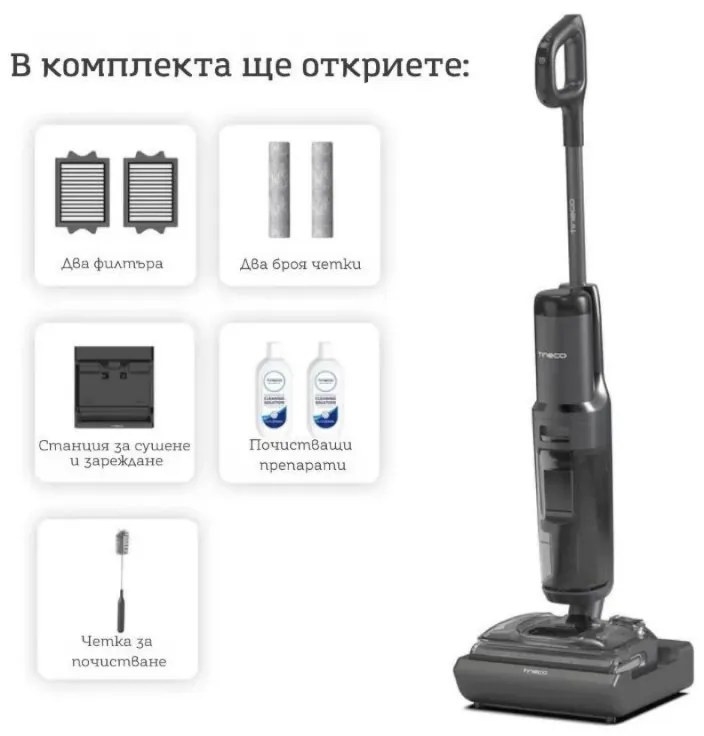 Aspirator vertical Tineco Floor One S7 Stretch Ultra, 230W, 21 kPa, Curatare umeda, Autonomie 50 min, 3 moduri, Sistem de auto-curățare FlashDry, LED display, Negru