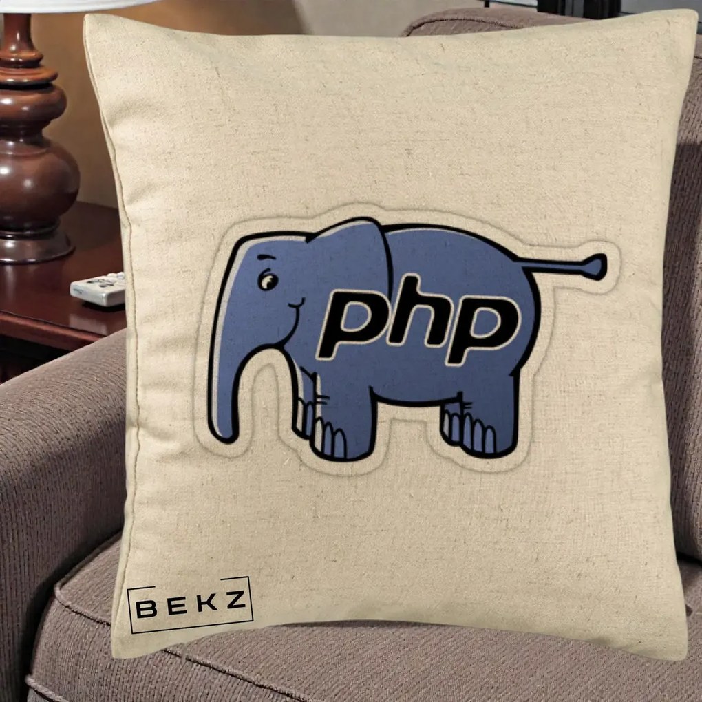 Perna Personalizata PHP Elephant, 40x40 cm, Bej, Husa Detasabila, Perna Inclusa, BEKZ®
