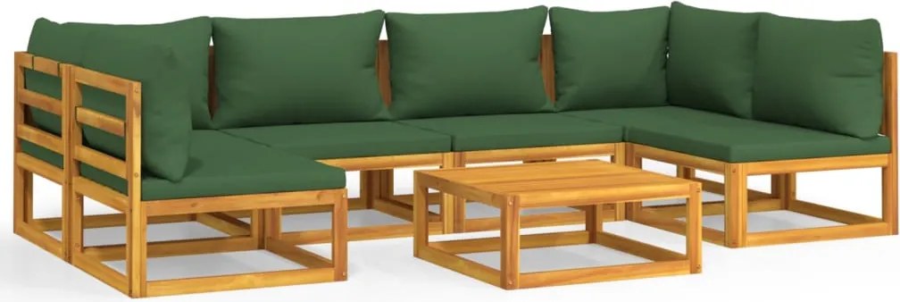 vidaXL Set mobilier de grădină cu perne verzi, 7 piese, lemn masiv