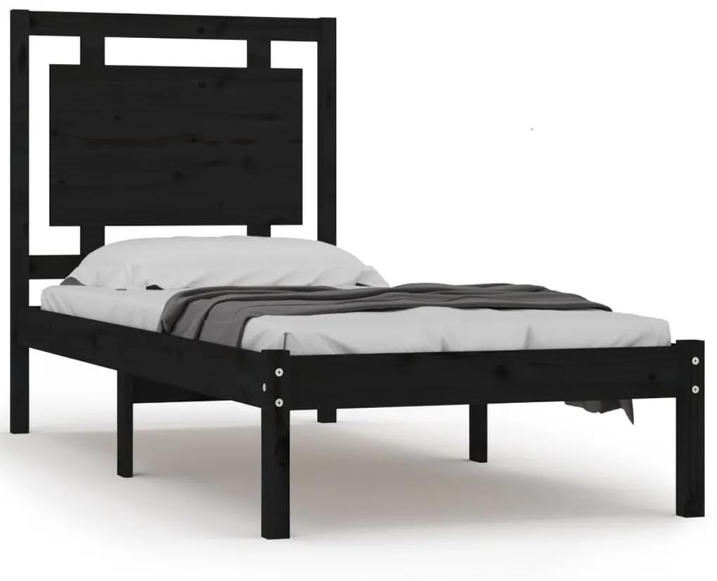 3105499 vidaXL Cadru de pat mic single, negru, 75x190 cm, lemn masiv