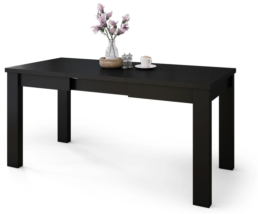 Mazzoni FONTE Negru Mat - MASĂ CLASICĂ DE BUCĂTĂRIE/LIVING EXTENSIBILĂ PÂNĂ LA 130 sau 155 cm!