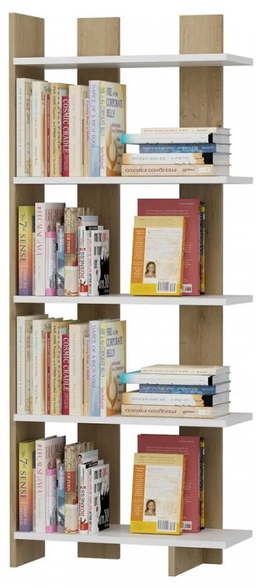 Biblioteca Living Elas, Alb / Stejar
