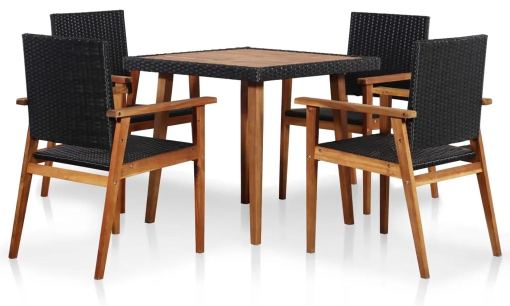 vidaXL Set mobilier de exterior, 5 piese, negru și maro, poliratan