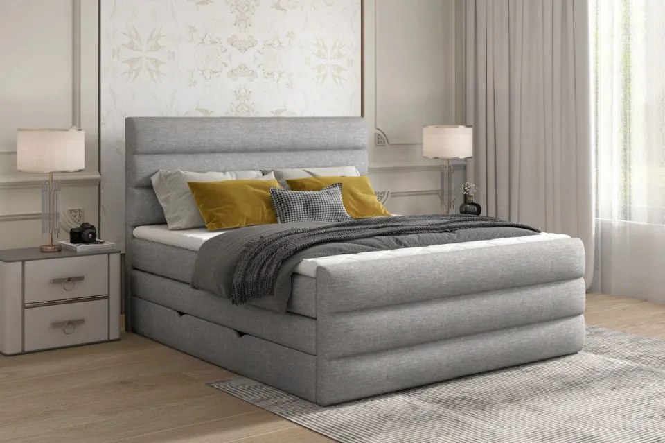 Pat tapitat, boxspring, cu spatiu pentru depozitare, 180x200 cm, Cande 182, Eltap (Culoare: Gri deschis)
