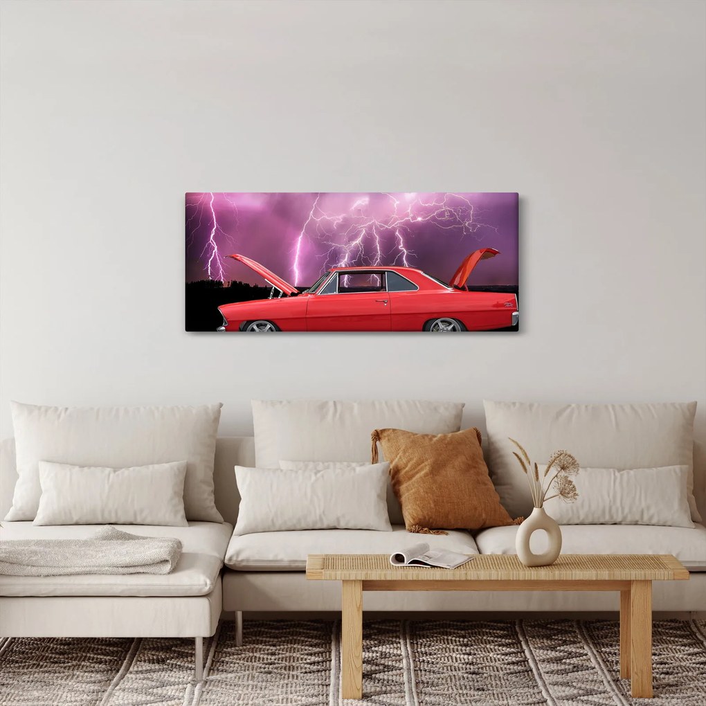 Tablou cu mașina roșie (120x50 cm)