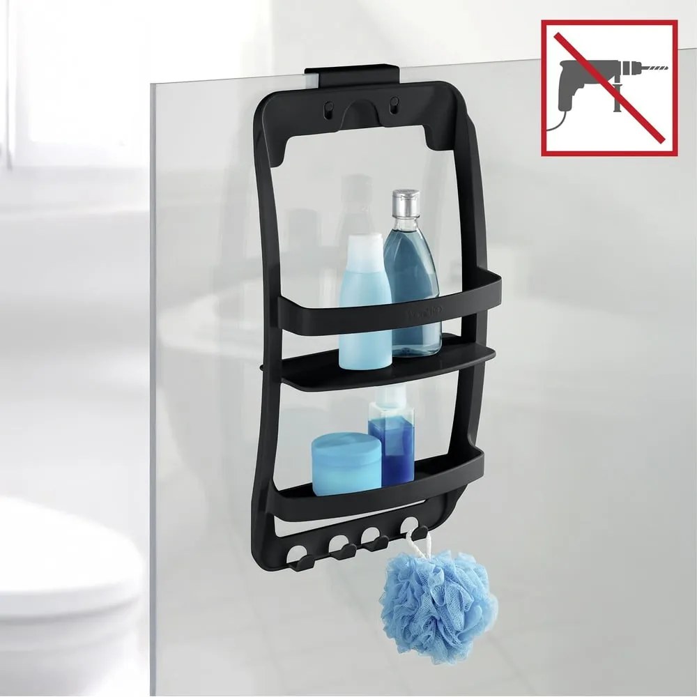 Raft pentru baie negru de agățat, autoadeziv din plastic Universal – Wenko