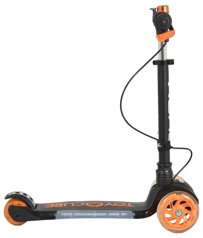 Trotineta copii cu roti luminoase din silicon NOVOKIDS™ Toy Cube, Cu melodii si lumini, 3 roti, Pliabila, Maner reglabil pe inaltime, Max 50 kg,