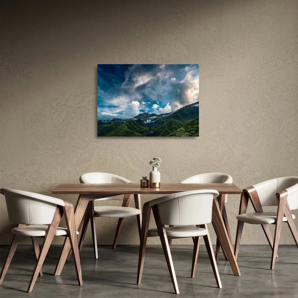 Tablou pe sticlă cu munții (70x50 cm)