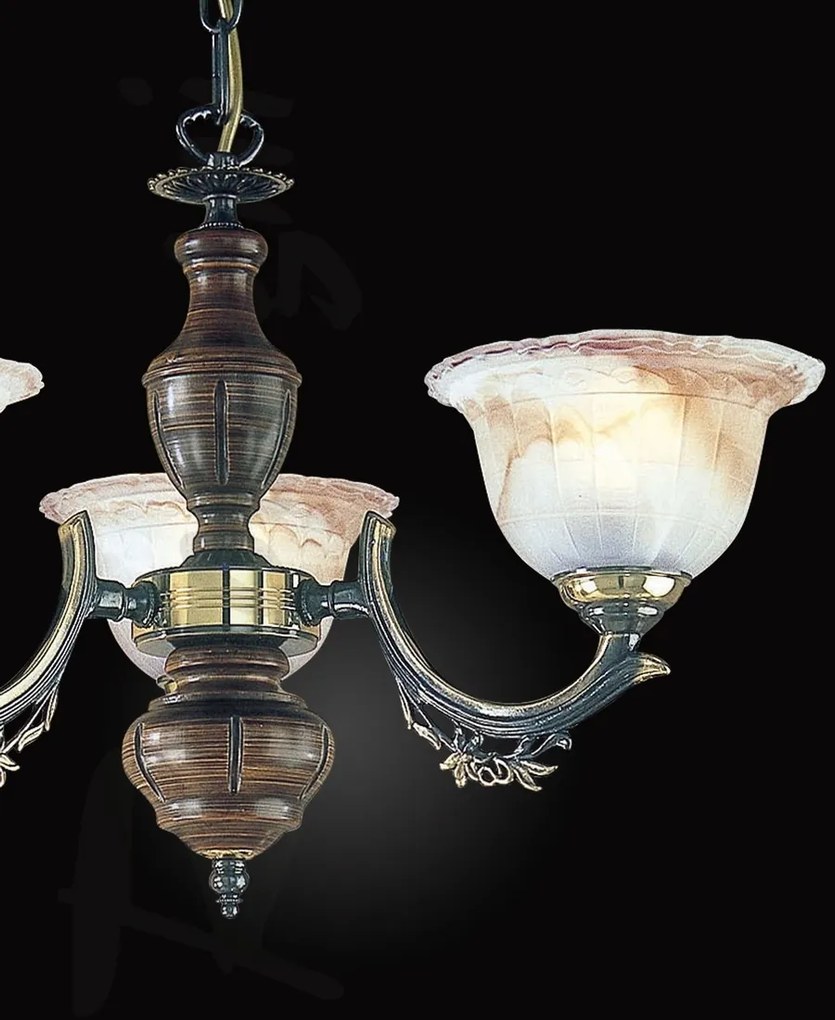 Candelabru rustic cu 3 brate design italian din alama cu lemn 2801
