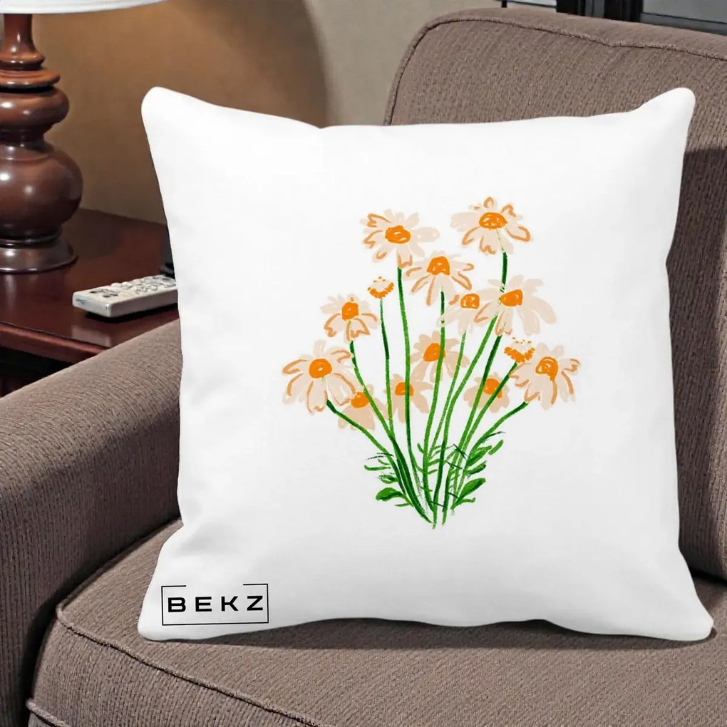 Perna Decorativa Margarete Camp, 40x40 cm, Alba Mata, Husa Detasabila, Perna Inclusa, BEKZ®