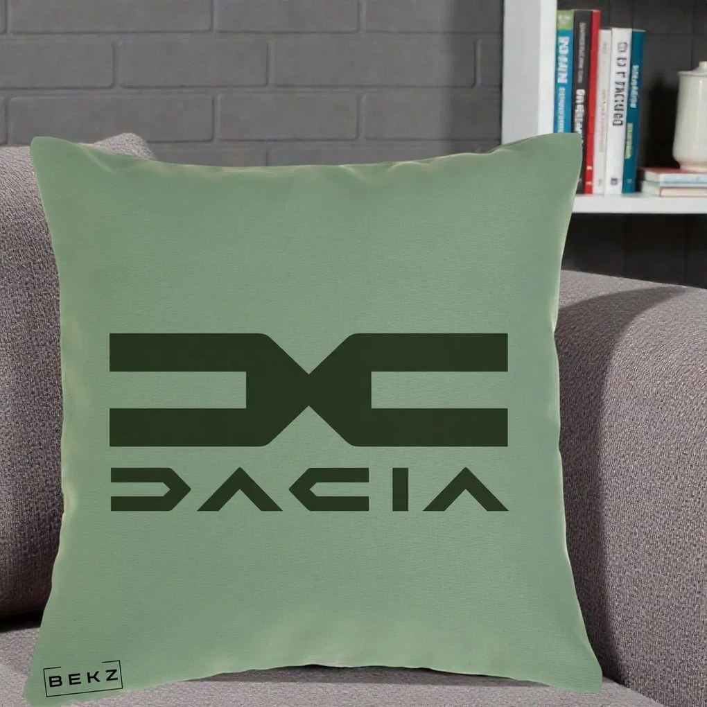 Perna Personalizata cu emblema Dacia, 40x40 cm, Verde, Husa Detasabila, Perna Inclusa, BEKZ®