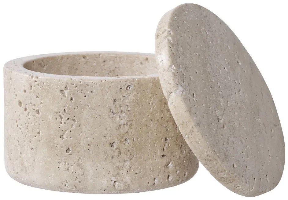 Borcan de depozitare cu capac, travertin, natural ø10x6,5 cm