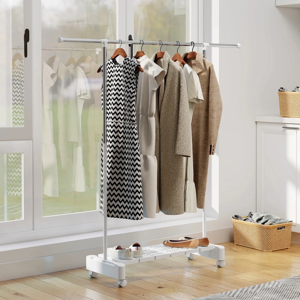 HOMCOM Uscător Vertical Extensibil cu Roți și Raft pentru Încălțăminte Alb | Aosom Romania