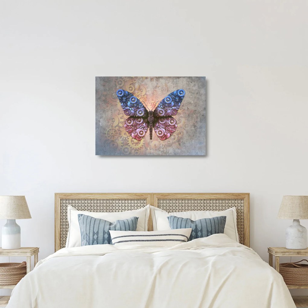 Tablou pe sticlă - Fluture steampunk (70x50 cm)