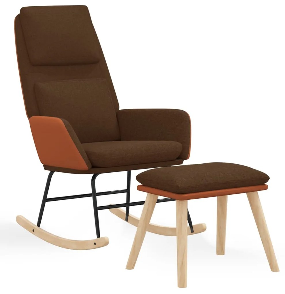 3097794 vidaXL Scaun balansoar cu taburet, maro, textil