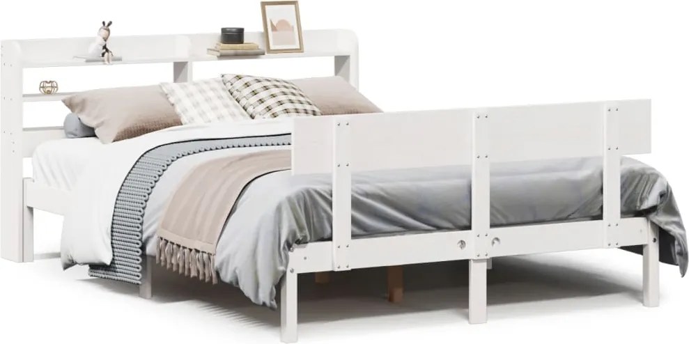 vidaXL Cadru de pat fără saltea, alb, 135x190 cm, lemn masiv de pin
