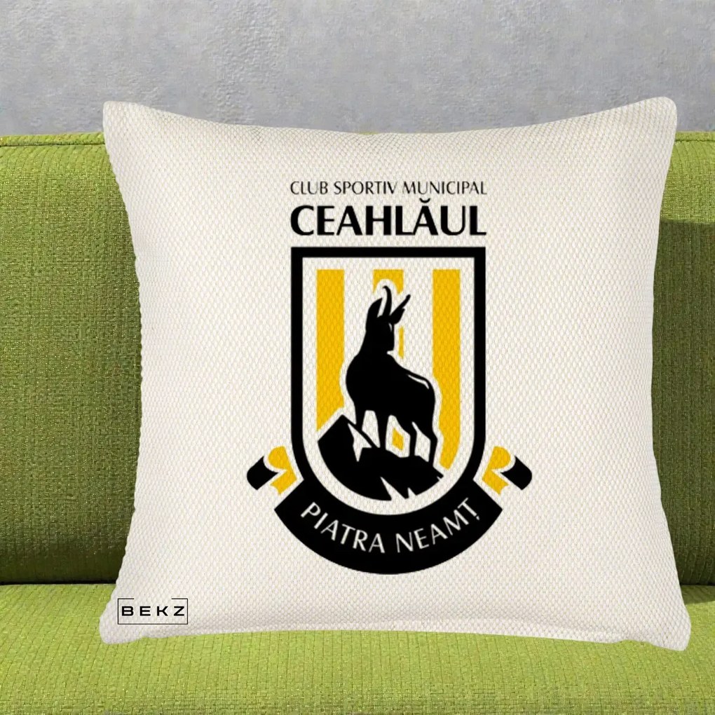 Perna Personalizata CSM Ceahlaul Piatra Neamt Fotbal, 40x40 cm, Crem Reliefat, Husa Detasabila, Perna Inclusa, BEKZ®