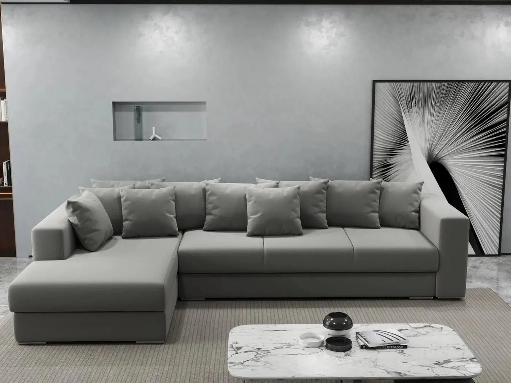 Colțar extensibil dumonde cu ladă de depozitare si sezut confortabil din spuma high-density, Gloria Royal Grey 320x183 cm