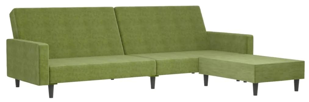 Canapea extensibila cu taburet, 2 locuri, verde deschis, catifea Lysegronn, Cu suport de picioare