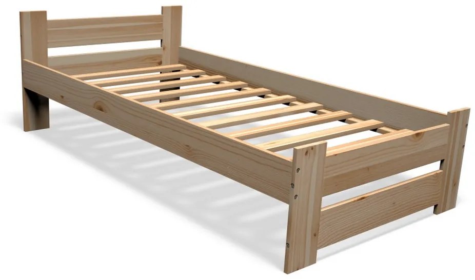Supermobel Pat din lemn masiv ALUNE + somieră + saltea spumă de lux 14 cm + somieră, 90x200cm, natural/lac nu