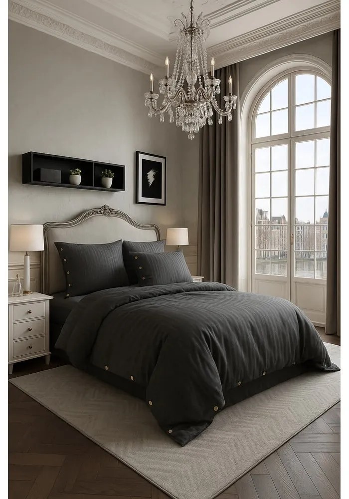 Lenjerie de pat gri închis din bumbac ranforcé pentru pat de o persoană 140x200 cm Como Striped – Mila Home Luxury