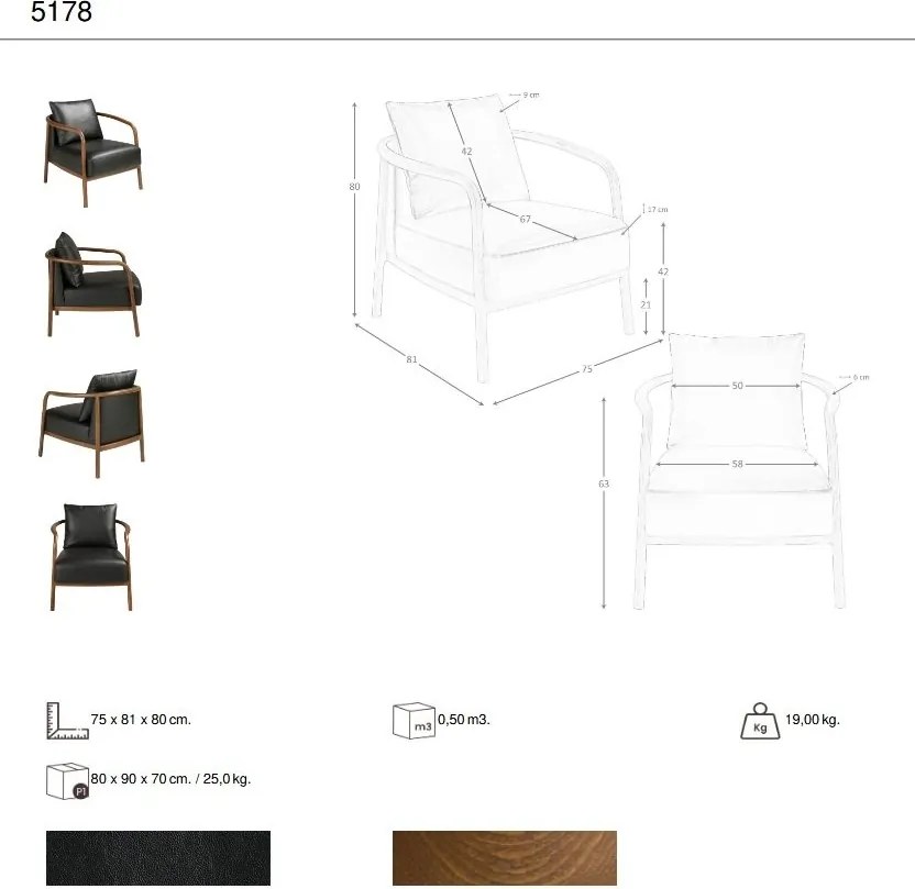 Fotoliu LUX design italian, Piele Naturala, Black