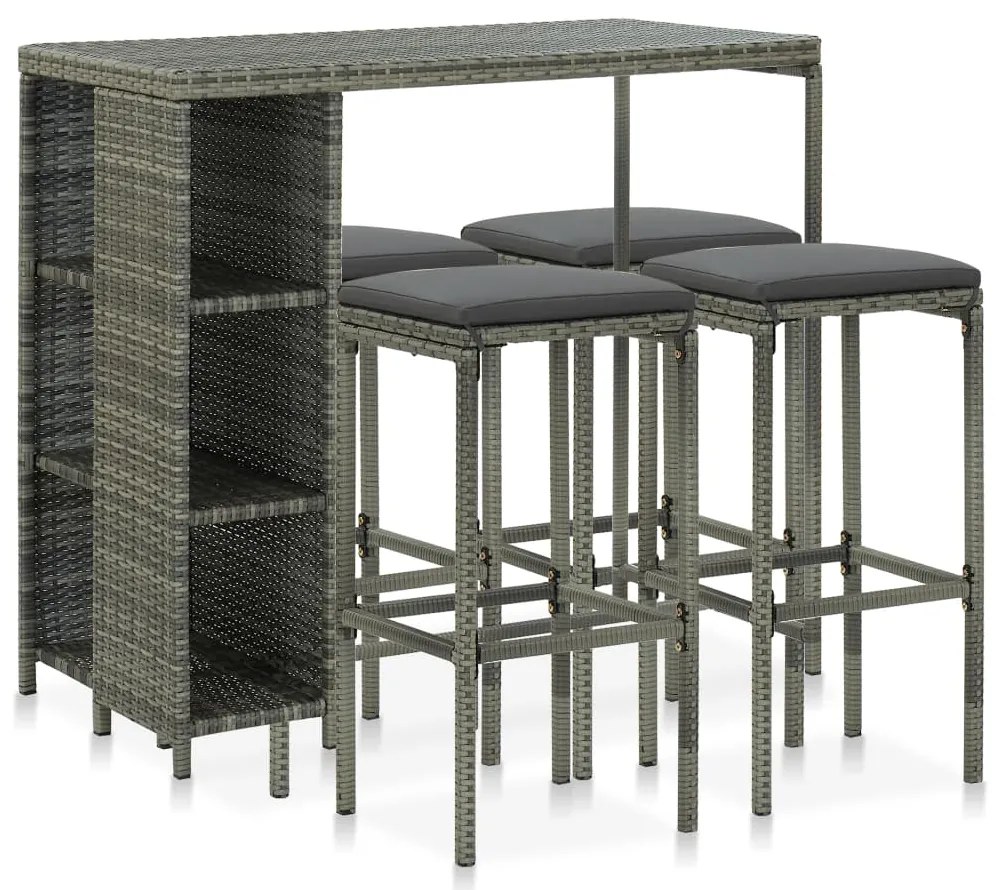 vidaXL Set mobilier bar de grădină cu perne, 5 piese, gri, poliratan