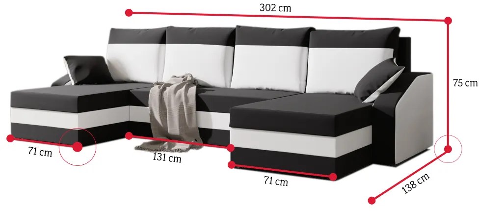 Supermobel Canapea extensibilă în formă de U WELDA, 302x75x138,haiti 5/haiti 3