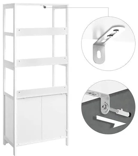 Dulap Inalt De Depozitare Pentru Baie, Cu 3 Rafturi, 1 Sertar Si 2 Usi, Alb, 60 Cm