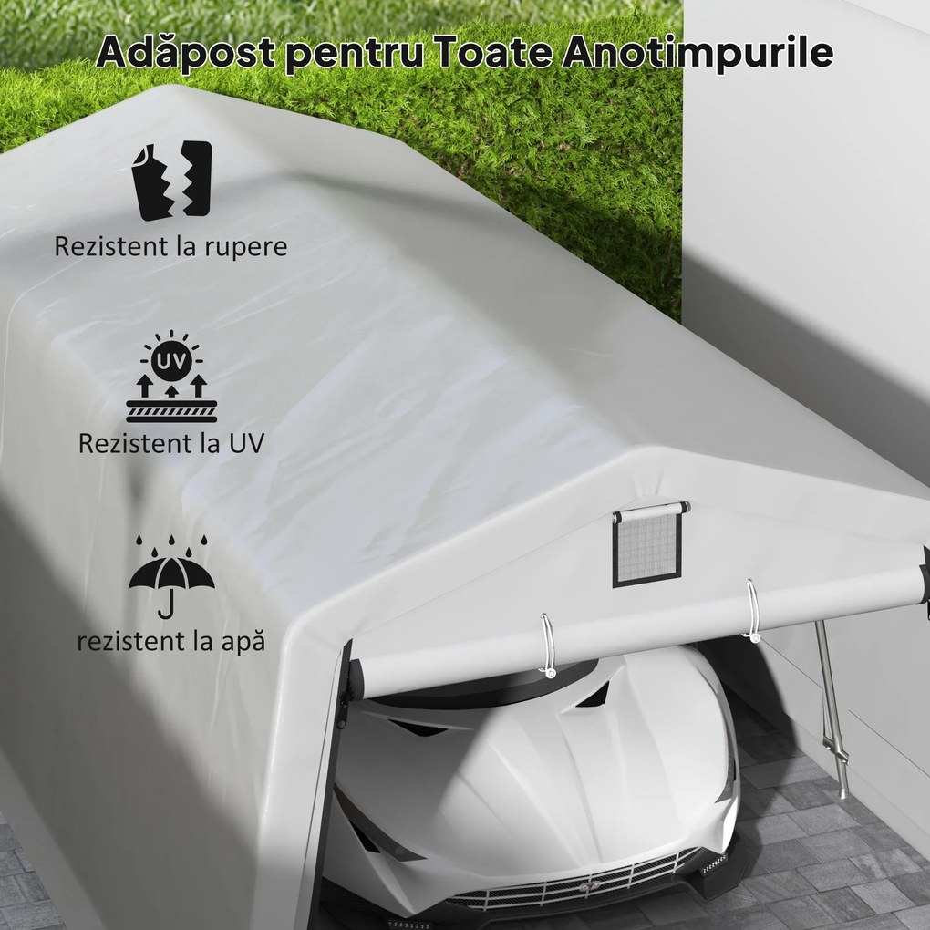Outsunny Garaj Portabil, Carport Rezistent, Cort tip Garaj cu Copertină și 2 Ferestre de Ventilație și Ușă, 6.2x3.3x2.4 m, Gri | Aosom Romania