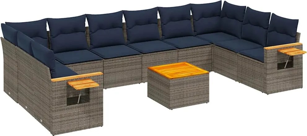 vidaXL Set canapele de grădină cu perne, 11 piese, gri, poliratan